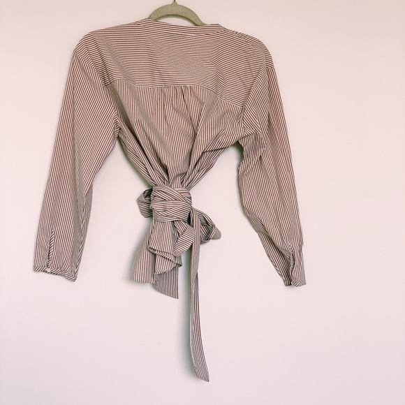 J. Crew Wrap Blouse White & Tan Stripes Waist Tie - Picture 8 of 16